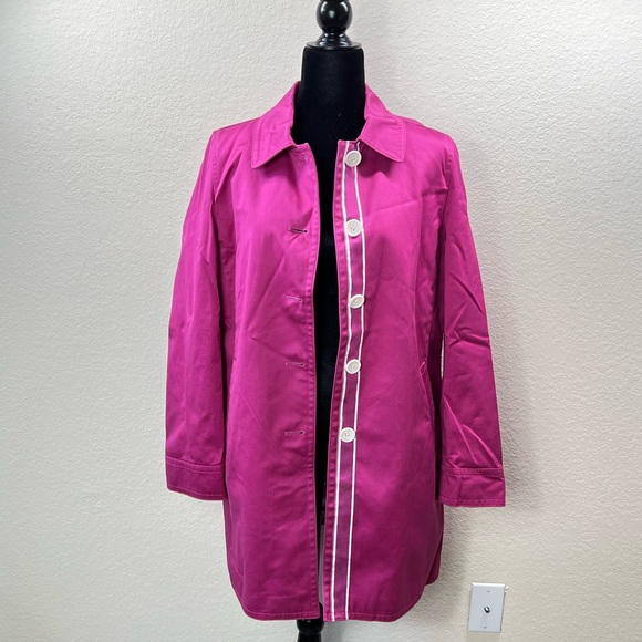 Pink Trench Coat Mid Jacket Tailored Blazer Spring Summer Floral Print Tweed Y2K - Picture 4 of 17